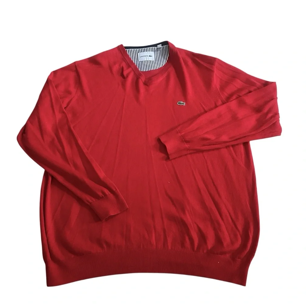 Lacoste Logo V-Neck Red Sweater Mens 4XL - Picture 2 of 6